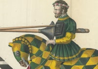 19th-Century Hand-Coloured Lithograph of Jousting Gentlemen in Vibrant Attire, view 2