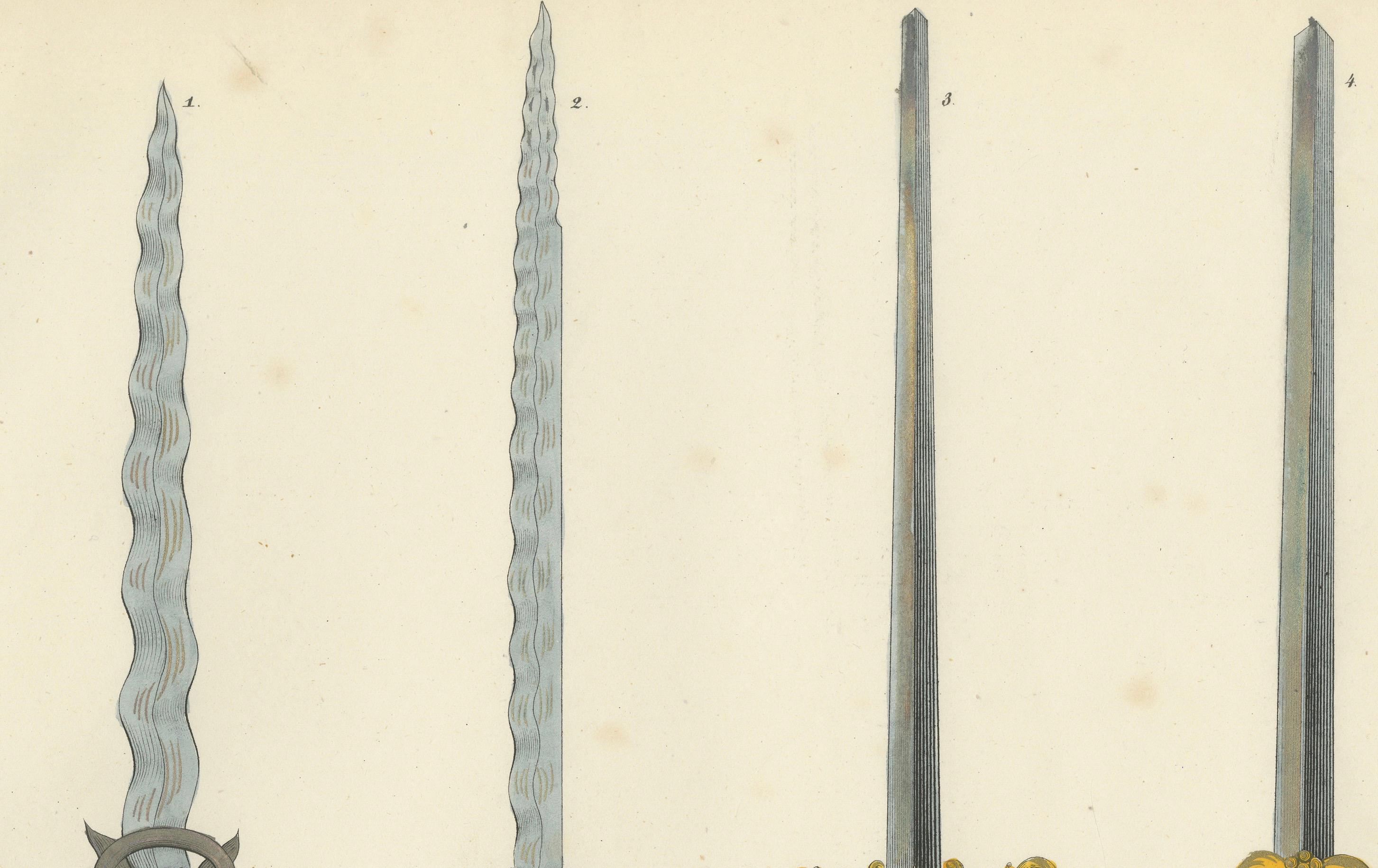 Lithographie ornée à la main des épées médiévales et de la Renaissance du 19e siècle Bon état - En vente à Langweer, NL