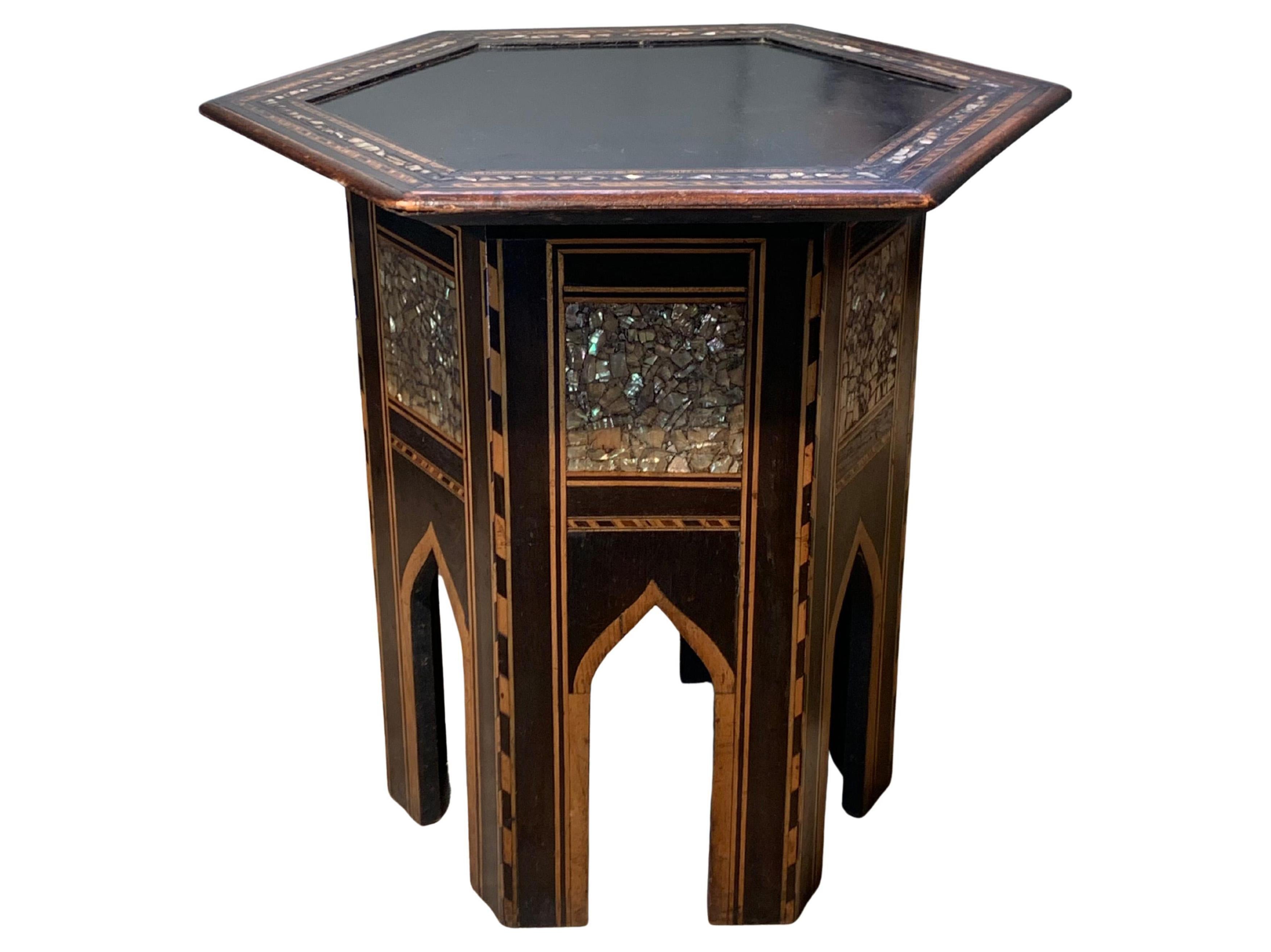 Antique Middle Eastern Side Table With MOP, Ebony and Fruit Wood Inlay 1800's