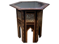 19th Century Hand-Crafted Middle Eastern Hexagonal Pedestal Table With Inlay