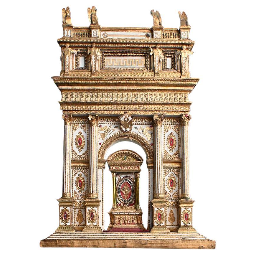 Diorama d'autel d'église du 19e siècle, réalisé à la main 