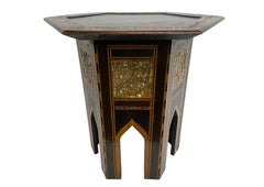 19th Century Hand-Crafted Middle Eastern Hexagonal Pedestal Table With Inlay