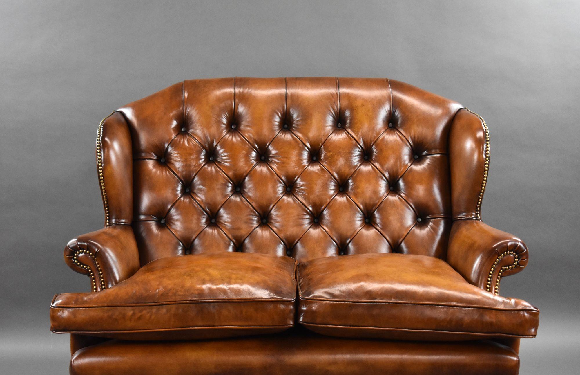 Queen Anne 19th Century Hand Dyed Leather Wing Back Sofa For Sale