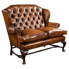 19th Century Hand Dyed Leather Wing Back Sofa