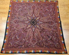 19th Century Hand-Embroidered Kashmiri Pieced Shawl in Burgundy, Black, Brown