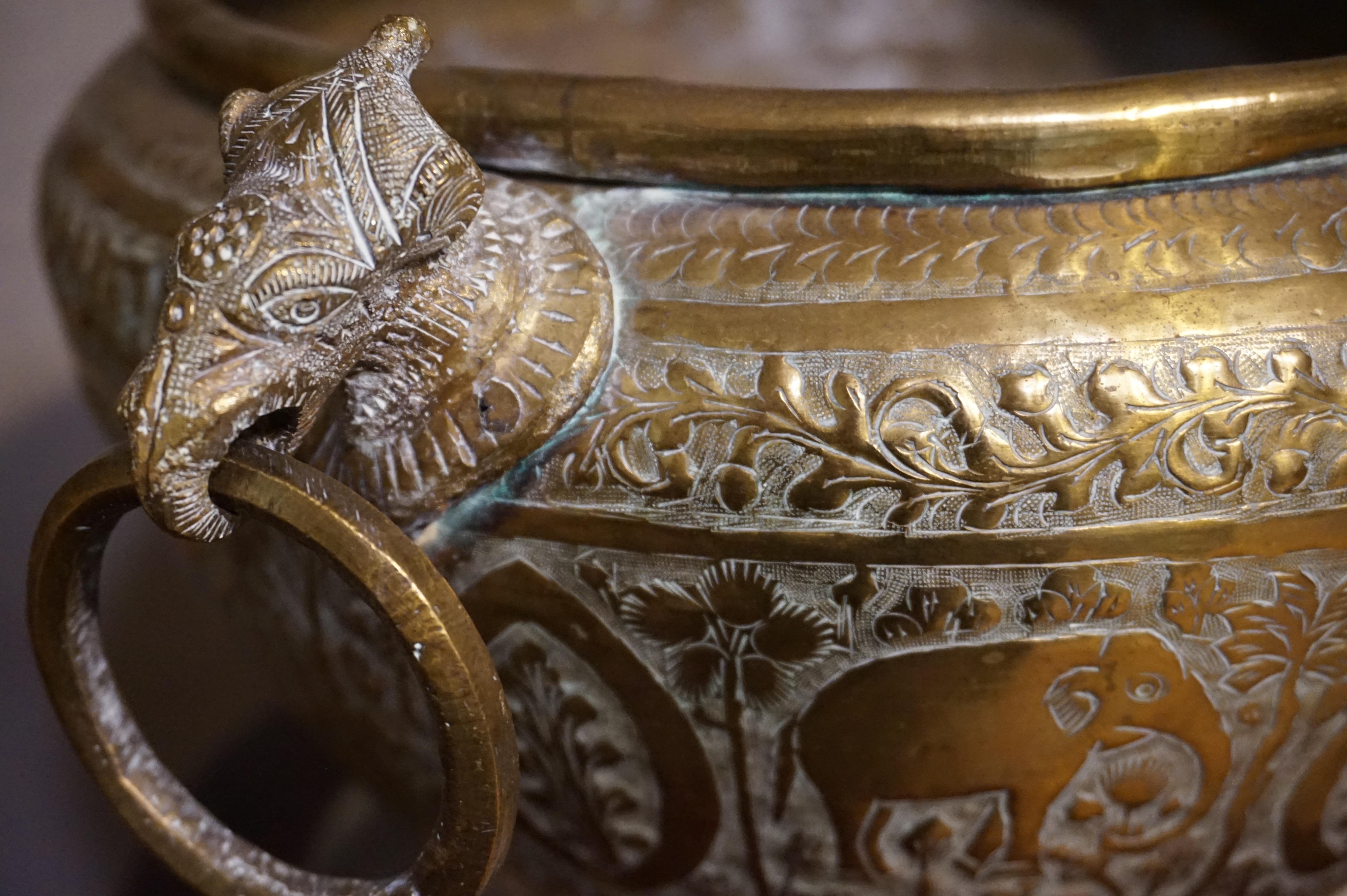 19th Century Hand Engraved Fine British India Brass Jardinière Planter Vase 4