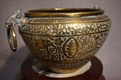 19th Century Hand Engraved Fine British India Brass Jardinière Planter Vase