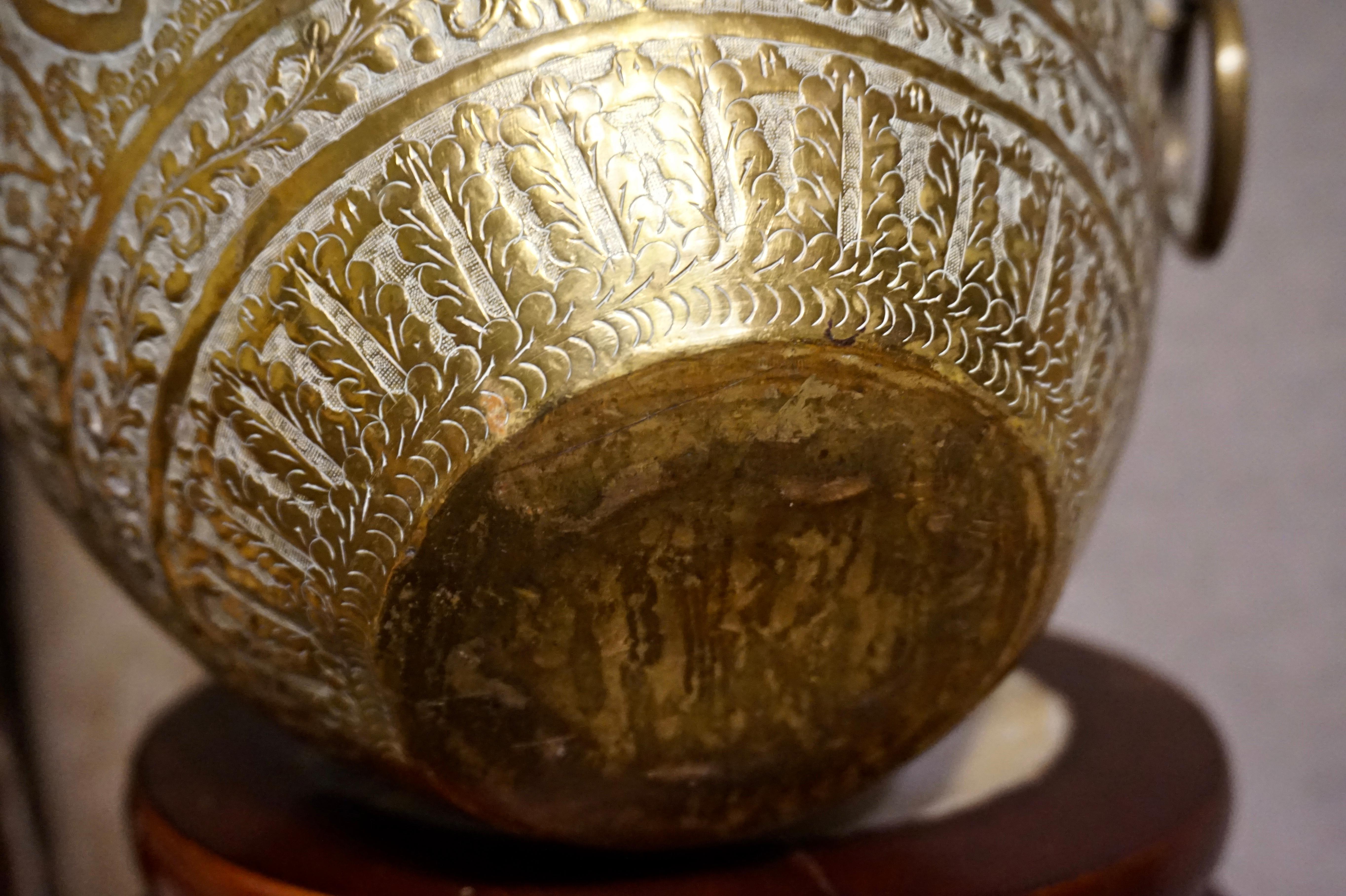 19th Century Hand Engraved Fine British India Brass Jardinière Planter Vase 2