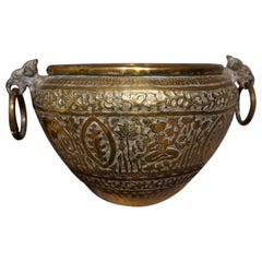 19th Century Hand Engraved Fine British India Brass Jardinière Planter Vase