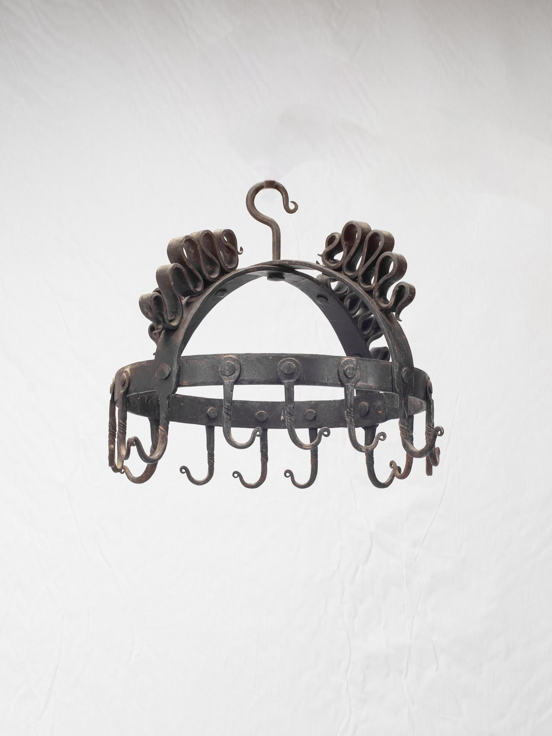 19th Century Hand Forged Black Iron French Game Rack Pot Hanger In Good Condition For Sale In Fort Collins, CO