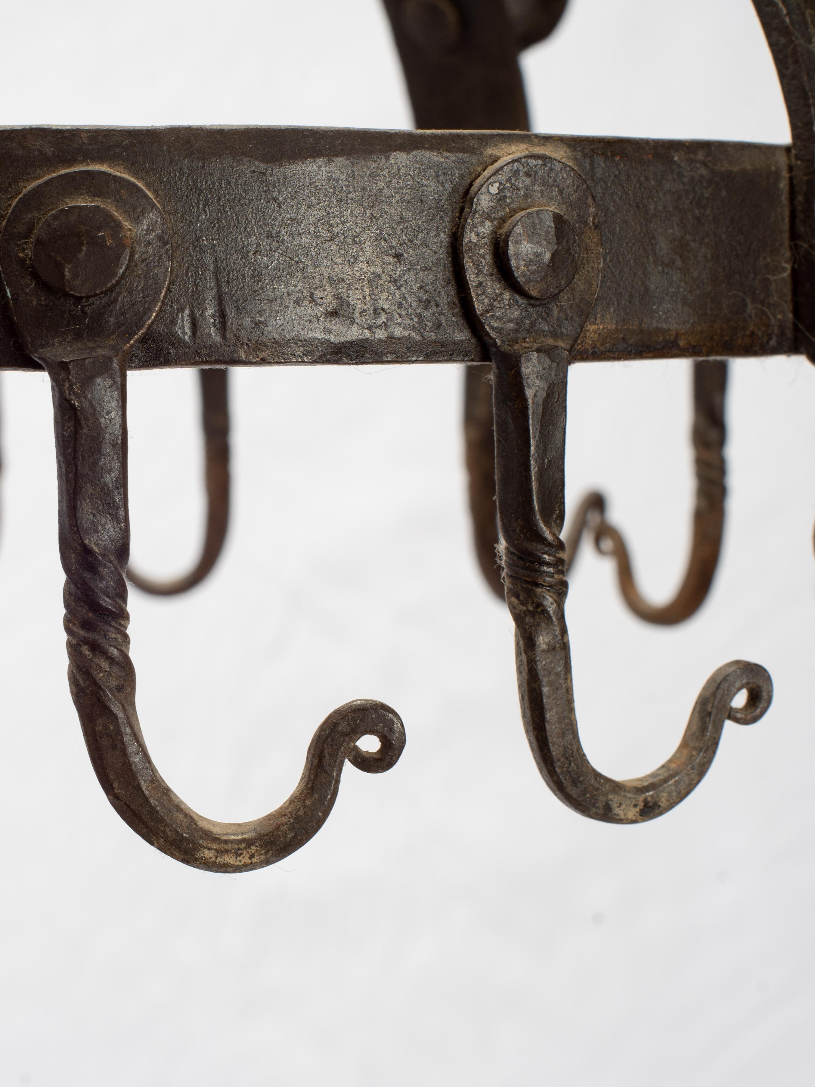 19th Century Hand Forged Black Iron French Game Rack Pot Hanger For Sale 2