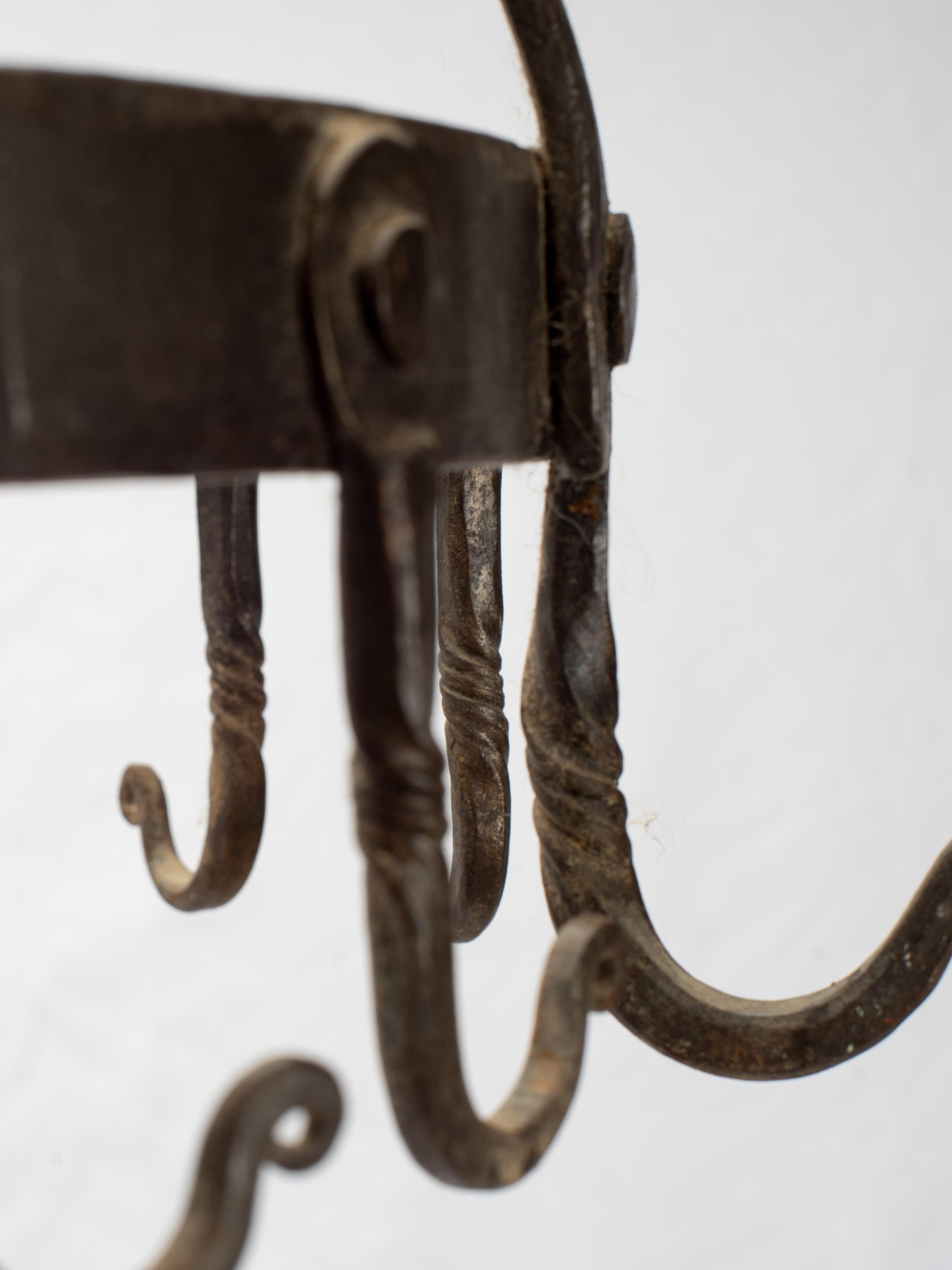 19th Century Hand Forged Black Iron French Game Rack Pot Hanger For Sale 3