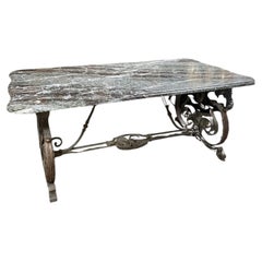 19th Century Hand Forged Brass and Iron Table With Marble Top