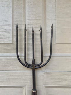 19th Century Hand Forged Iron Harpoon With Wooden Handle