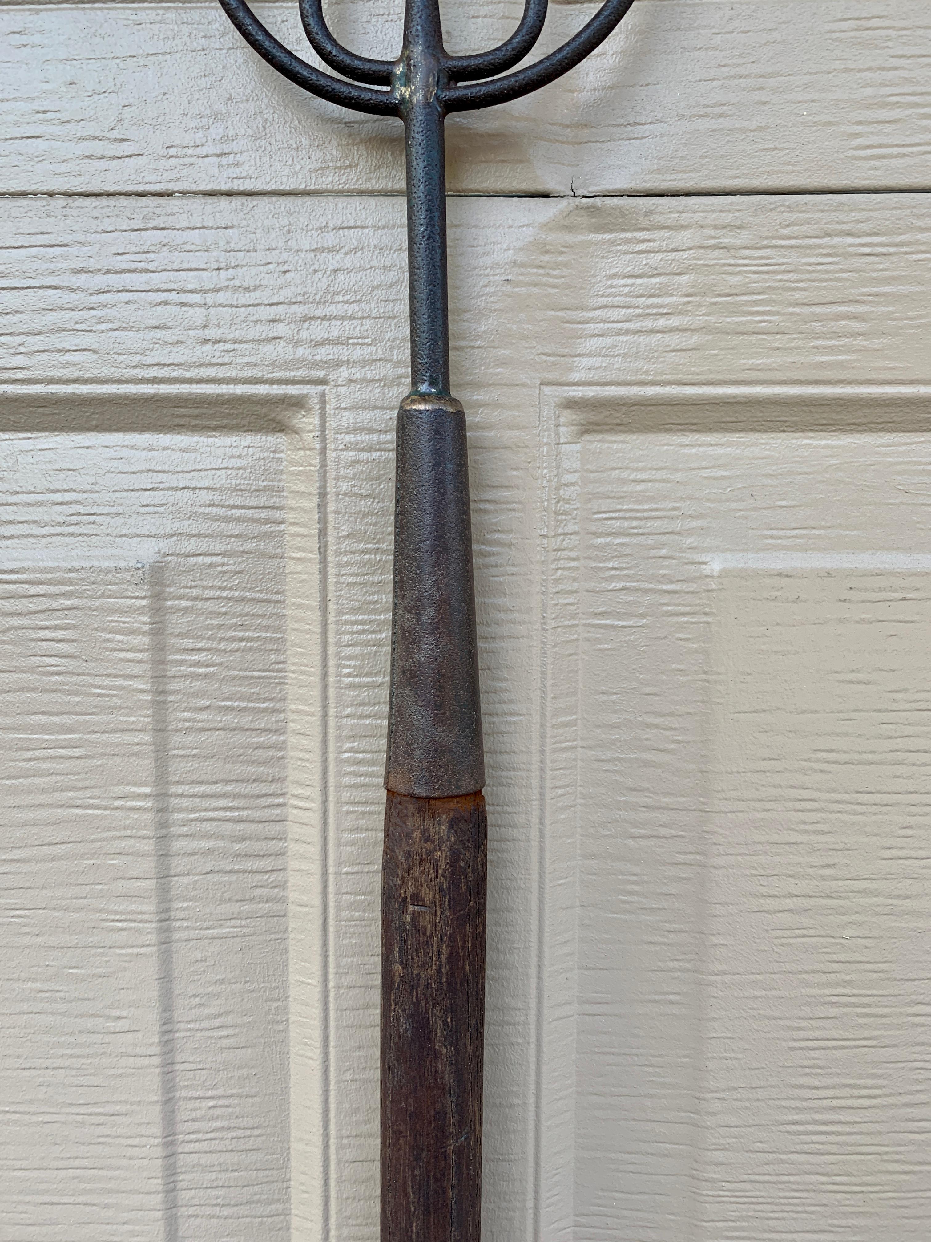 Country 19th Century Hand Forged Iron Harpoon With Wooden Handle For Sale