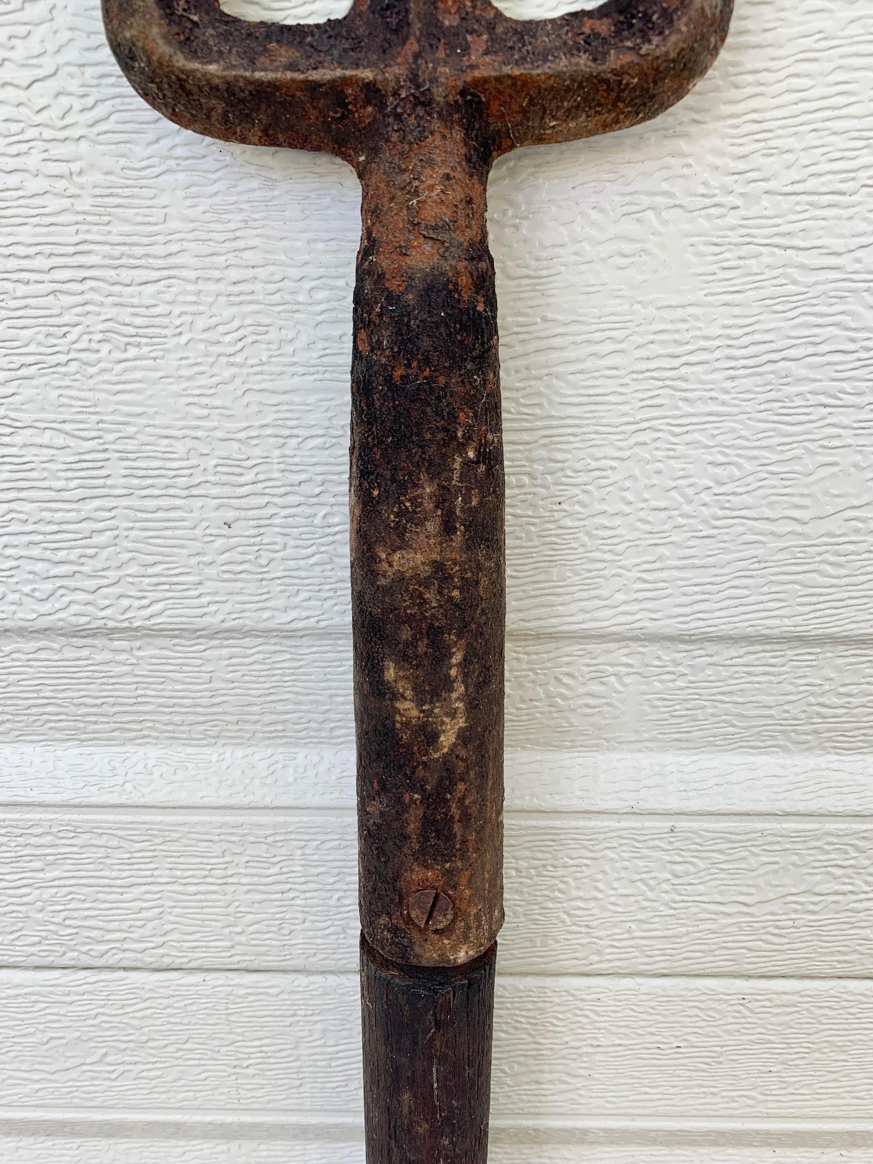 Rustic 19th Century Hand Forged Iron Harpoon with Wooden Handle For Sale