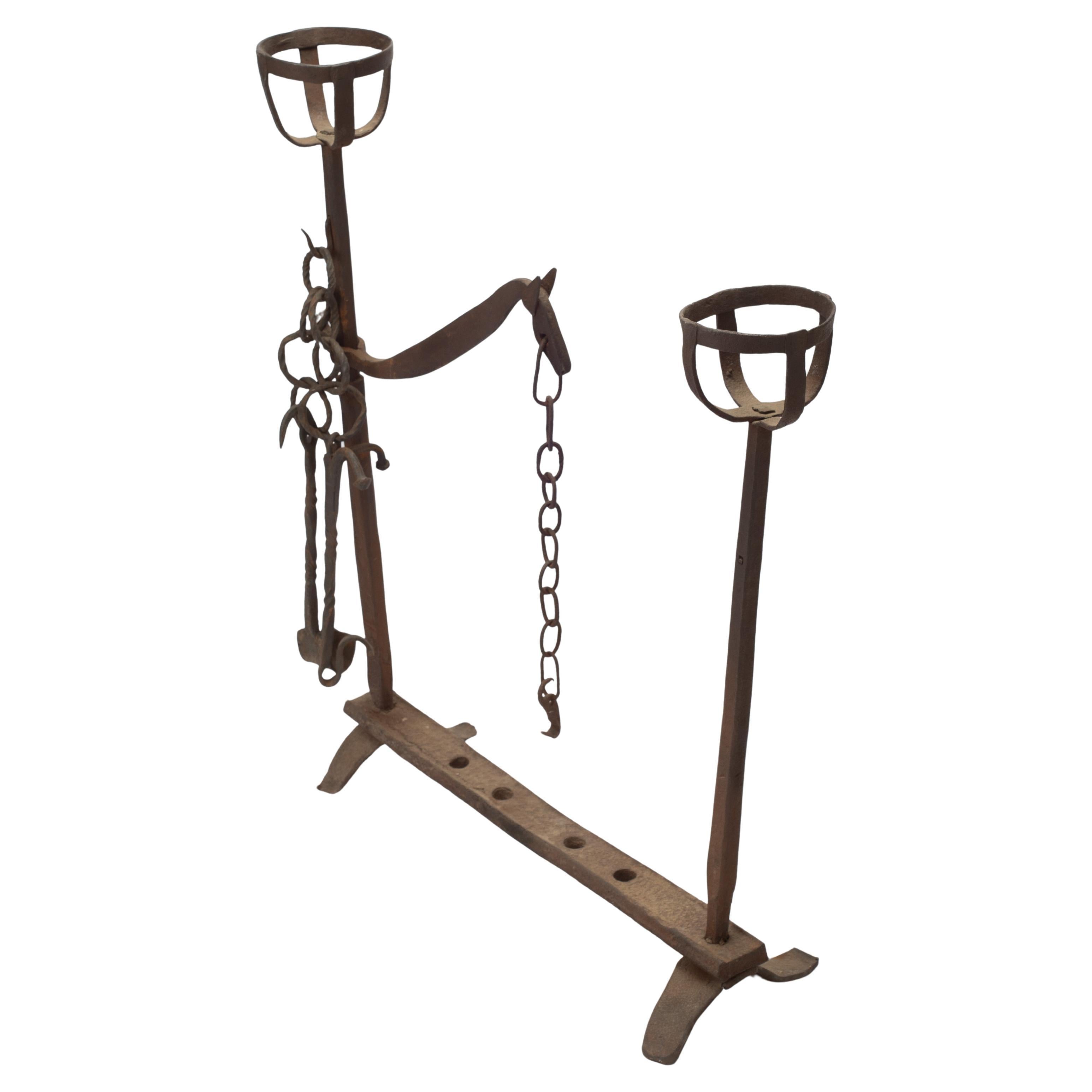 19th Century Hand Forged Spanish Blackened Iron Hearth Warmer im Angebot