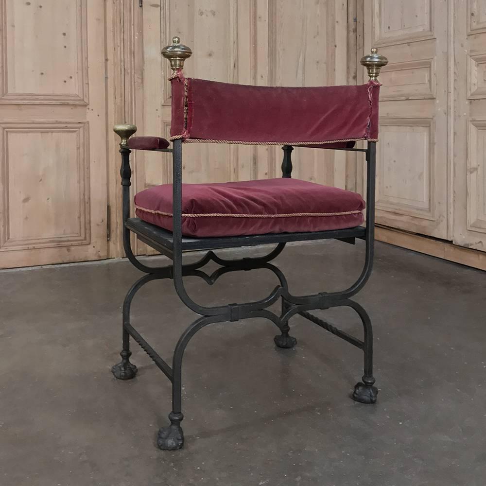 19th Century Hand Forged Wrought Iron and Bronze Faldistorio Campaign Armchair 3