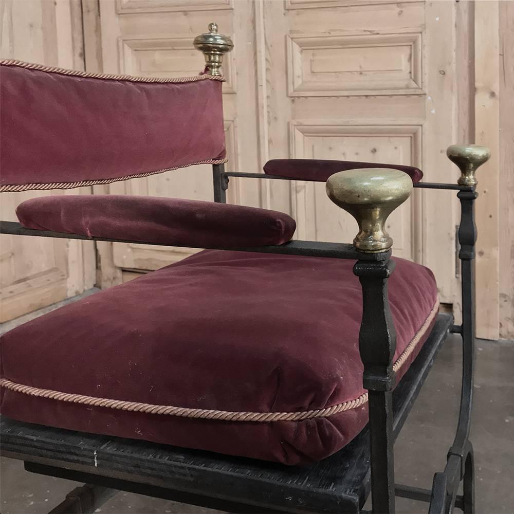 Napoleon III 19th Century Hand Forged Wrought Iron and Bronze Faldistorio Campaign Armchair