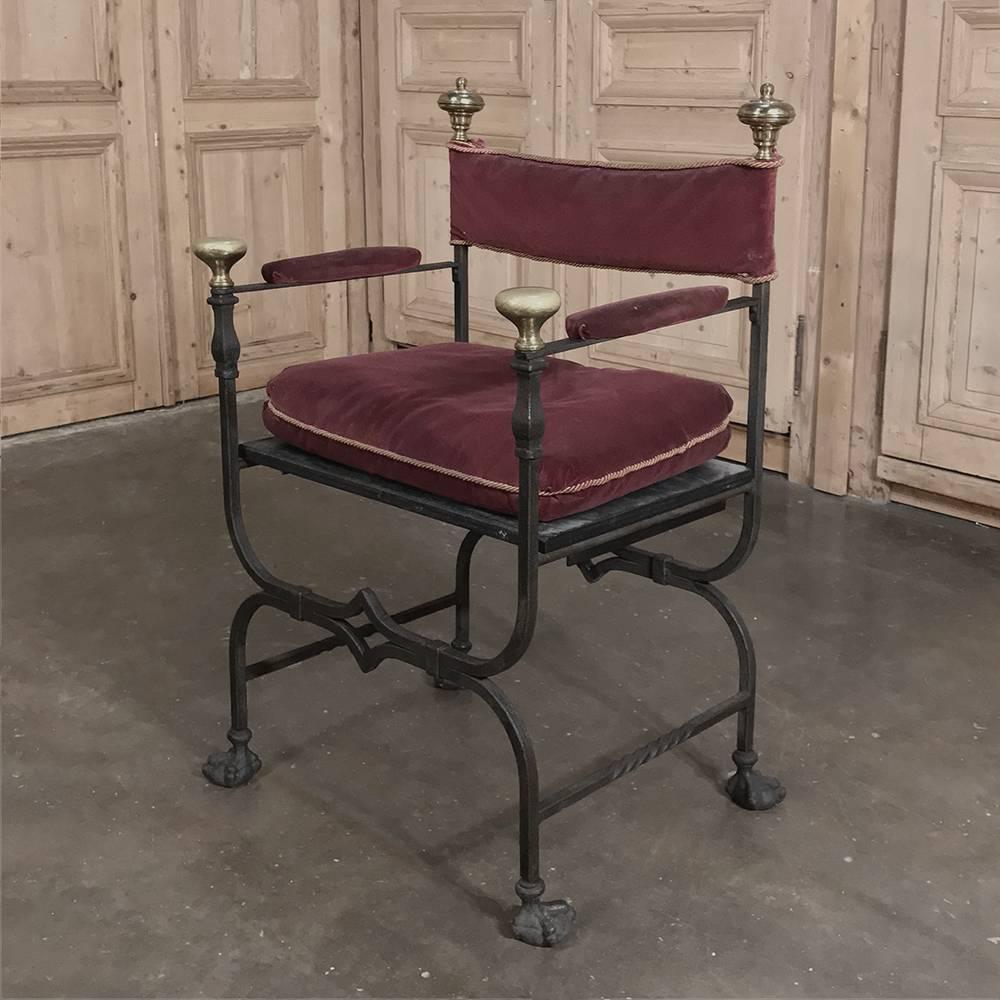 19th Century Hand Forged Wrought Iron and Bronze Faldistorio Campaign Armchair 1