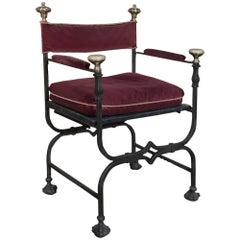 fauteuil de campagne Faldistorio du 19ème siècle en fer forgé et bronze forgé à la main