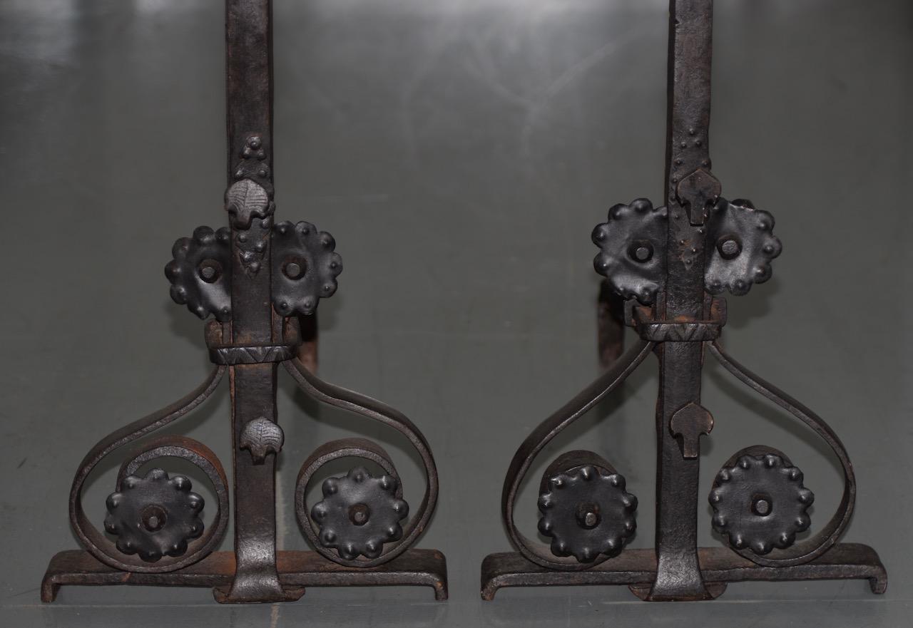 19th century hand forged wrought iron andirons

Handsome set of antique andirons.

Hand forged from solid steel. Each andiron is handmade and quality built to last.

These will look great in your fireplace.

Dimensions 12
