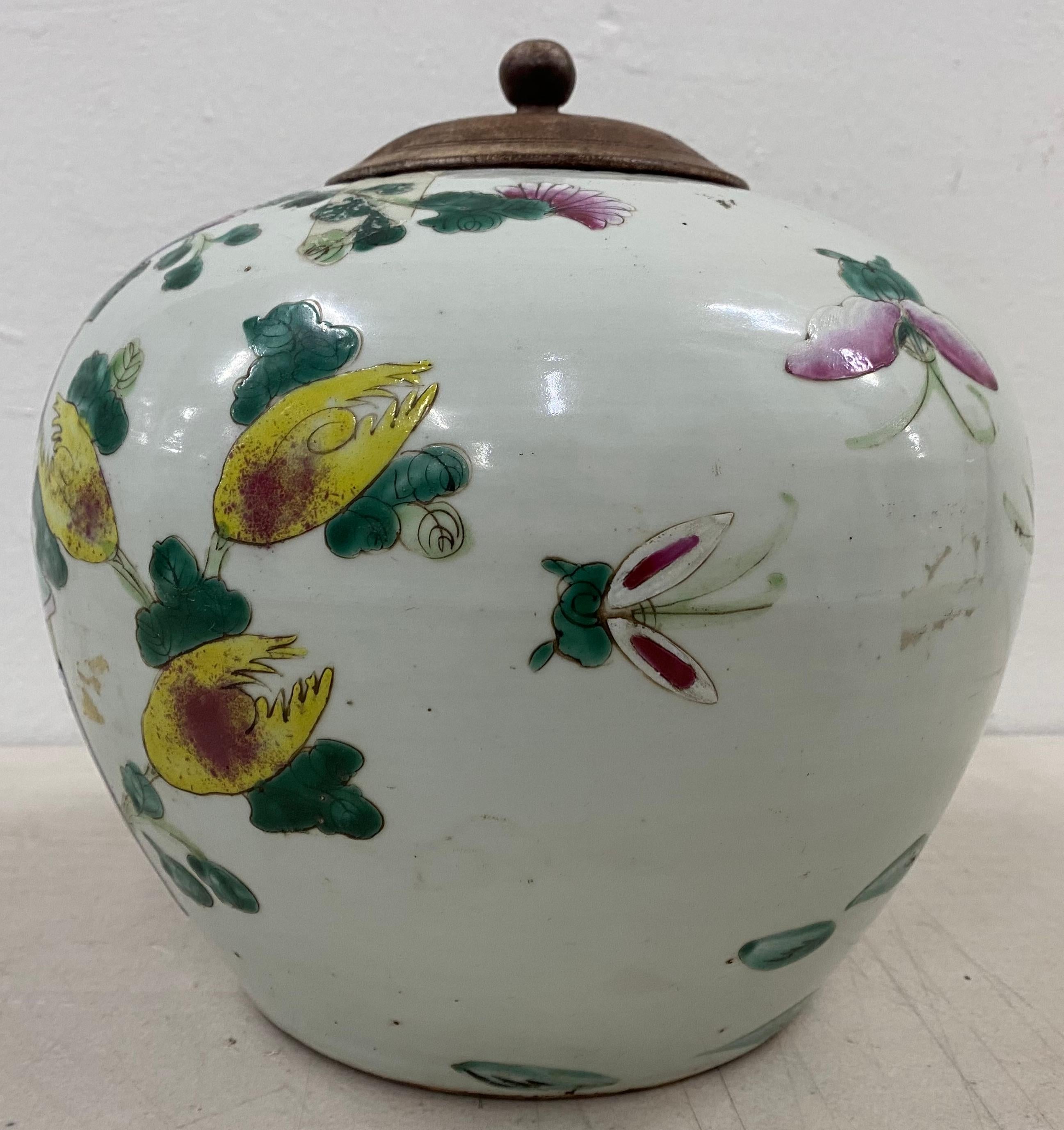Hand-Painted 19th Century Hand Incised and Painted Ginger Jar For Sale