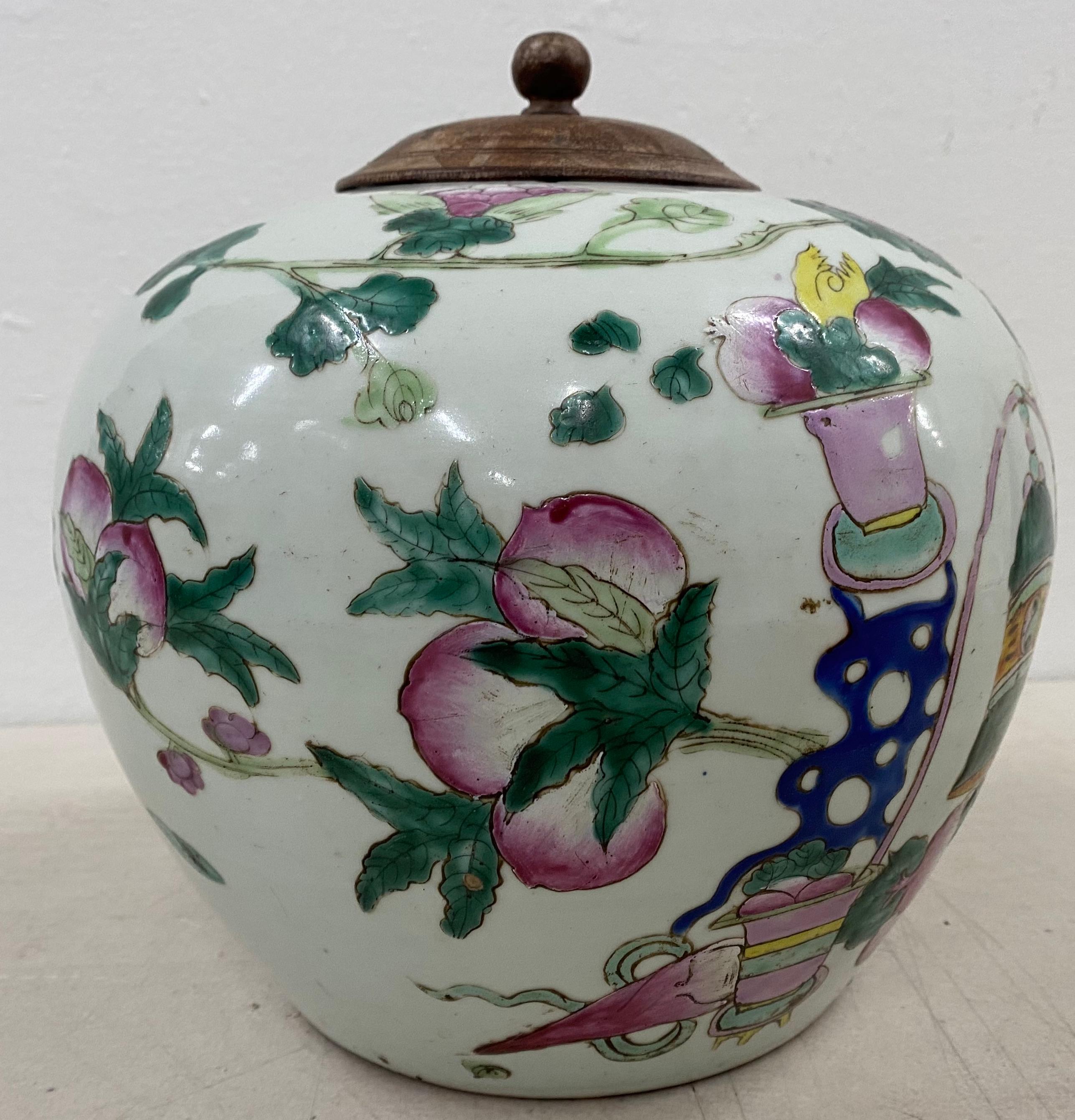 Ceramic 19th Century Hand Incised and Painted Ginger Jar For Sale