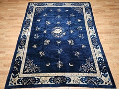 Vintage Chinese Art Deco Room-Size Rug in Floral and Butterflies Motifs