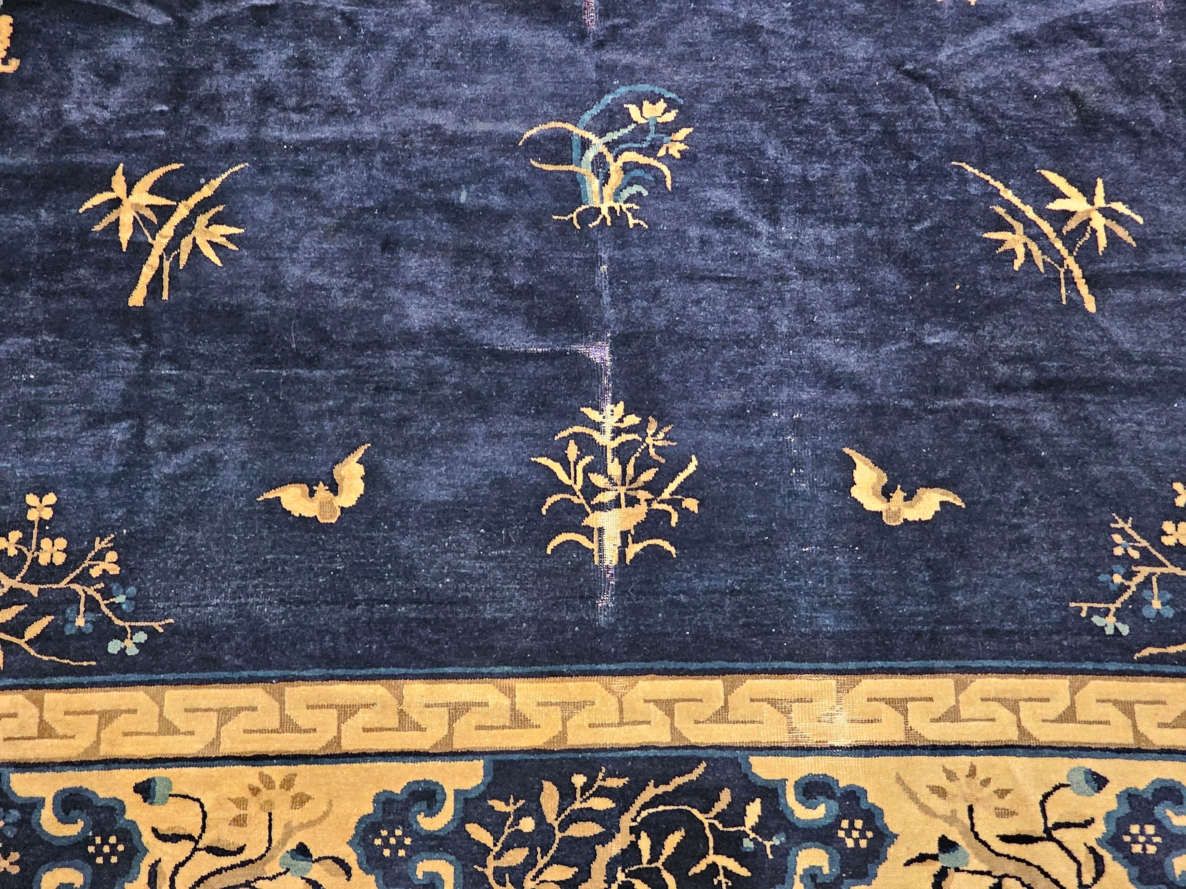 Hand-Knotted Vintage Chinese Peking Room-Size Rug with Floral and Butterfly Motifs For Sale