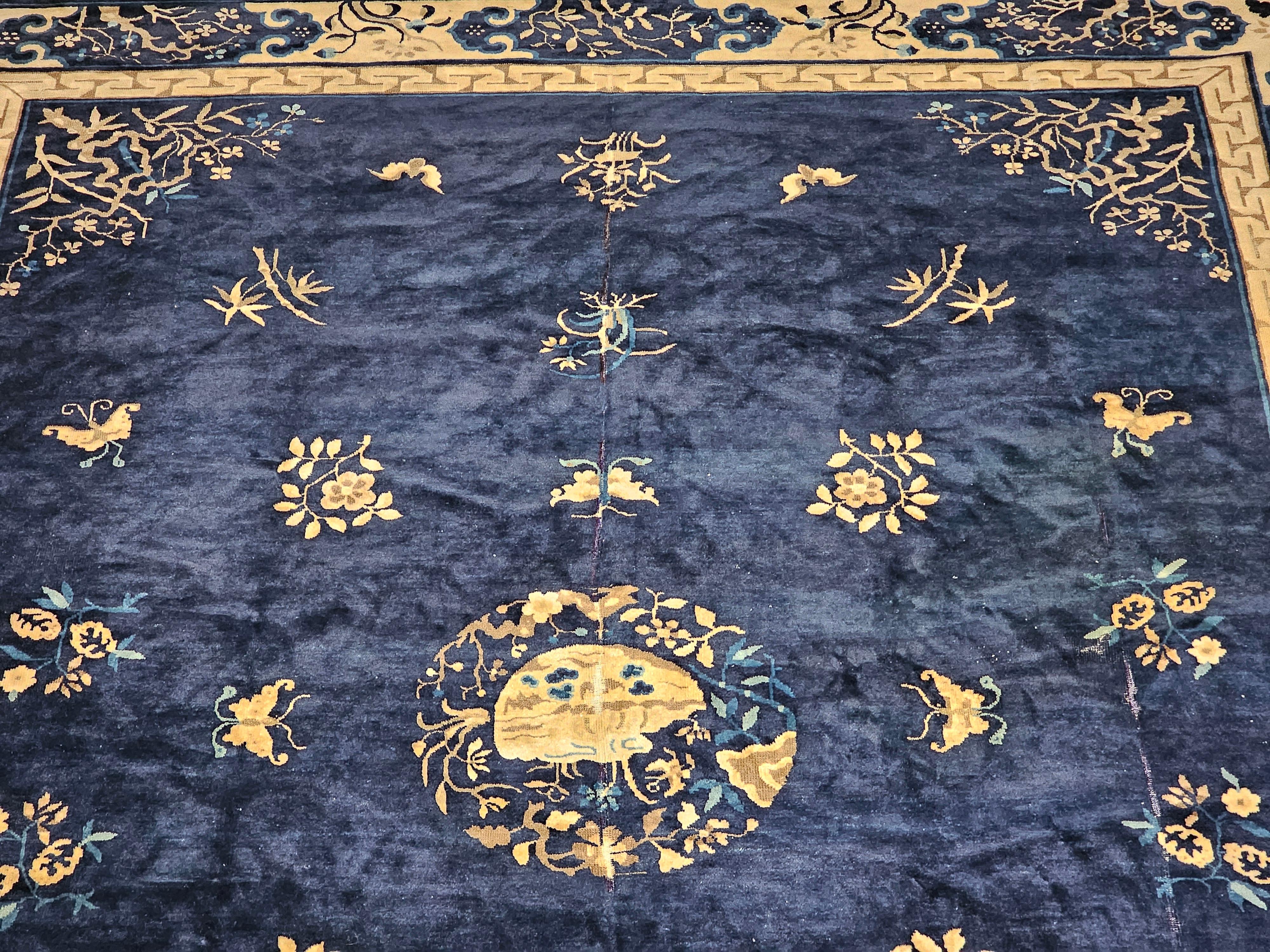 19th Century Vintage Chinese Peking Room-Size Rug with Floral and Butterfly Motifs For Sale