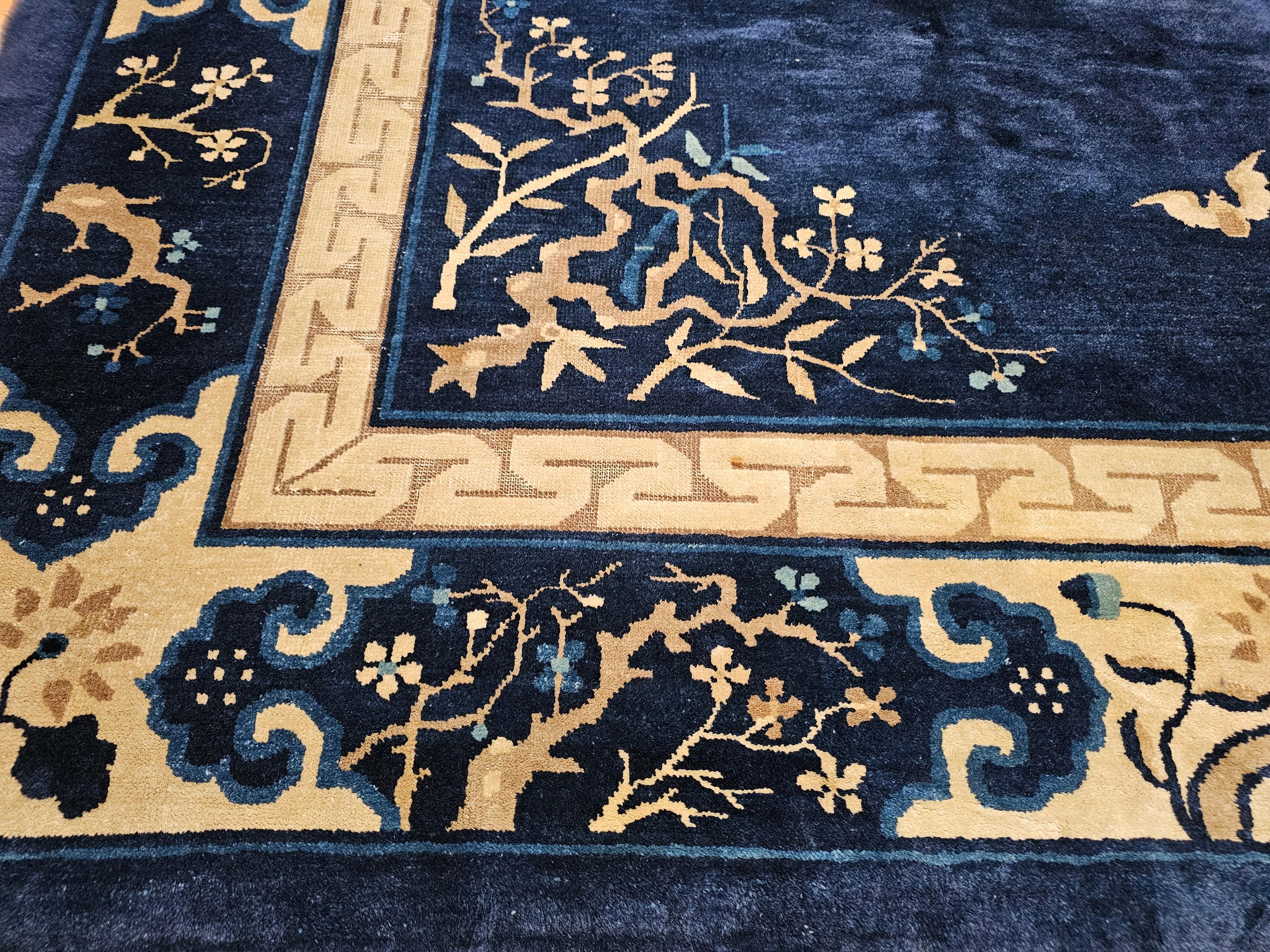 Wool Vintage Chinese Peking Room-Size Rug with Floral and Butterfly Motifs For Sale