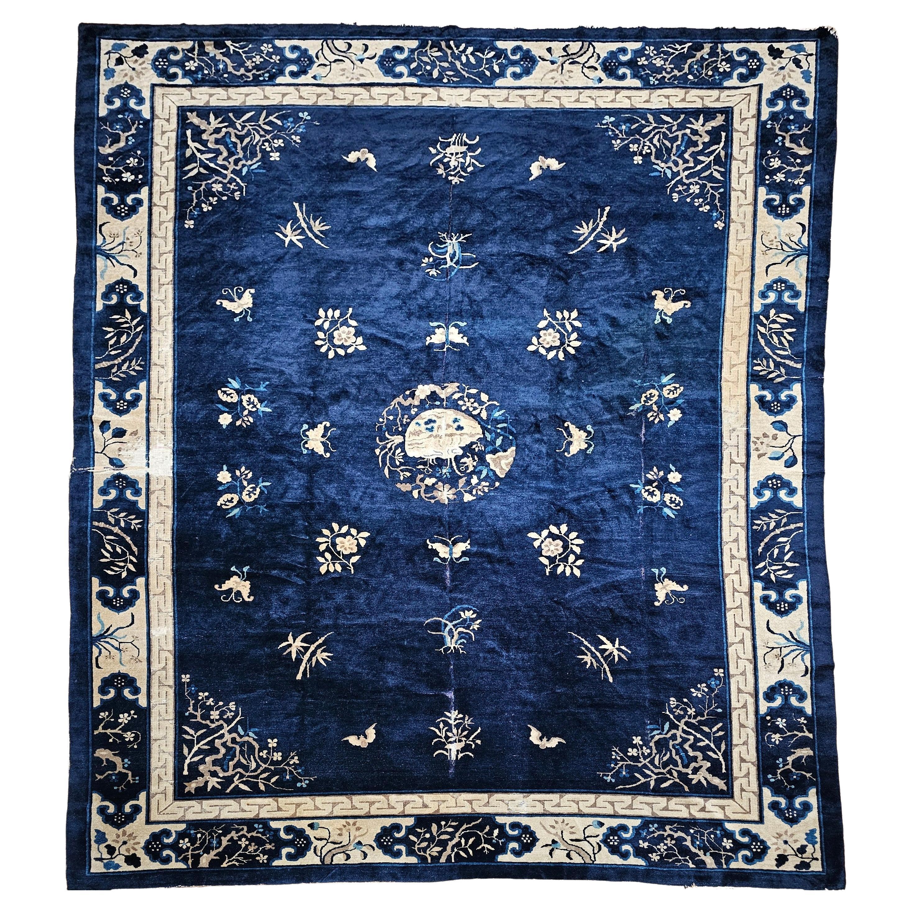 Vintage Chinese Peking Room-Size Rug with Floral and Butterfly Motifs For Sale