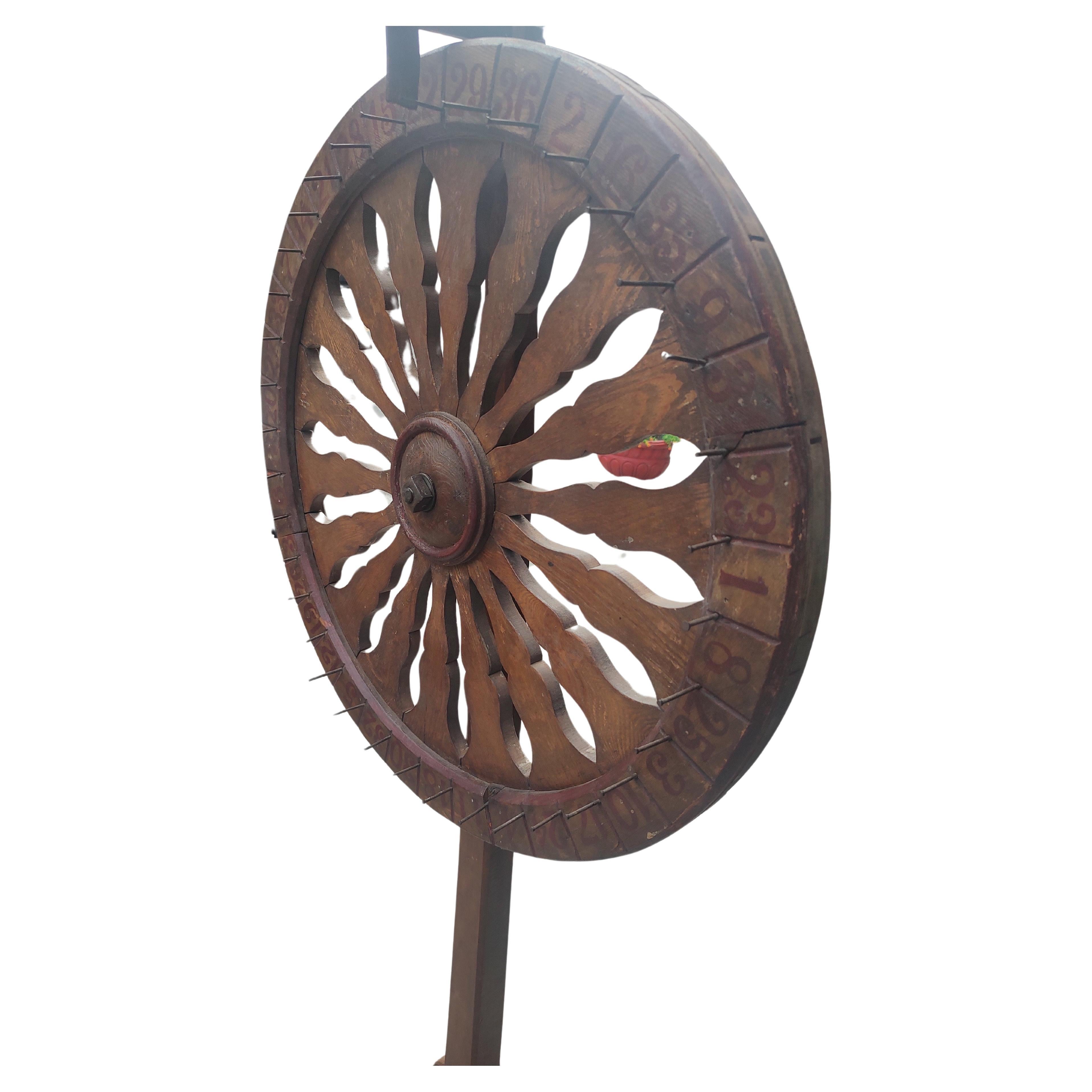 19th Century Hand Made Folk Art Carnival Spinning Wheel On Stand  For Sale 3