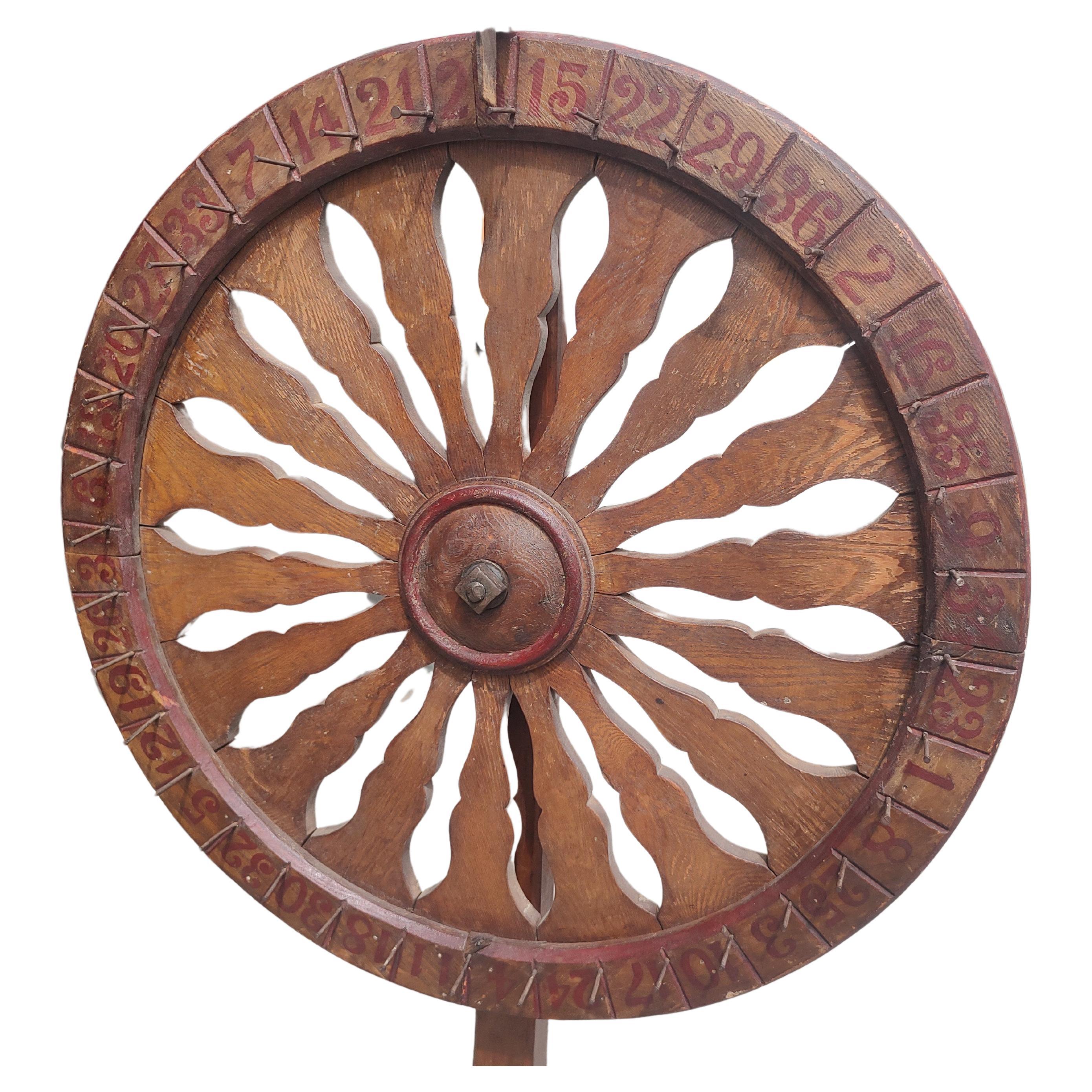 American 19th Century Hand Made Folk Art Carnival Spinning Wheel On Stand  For Sale