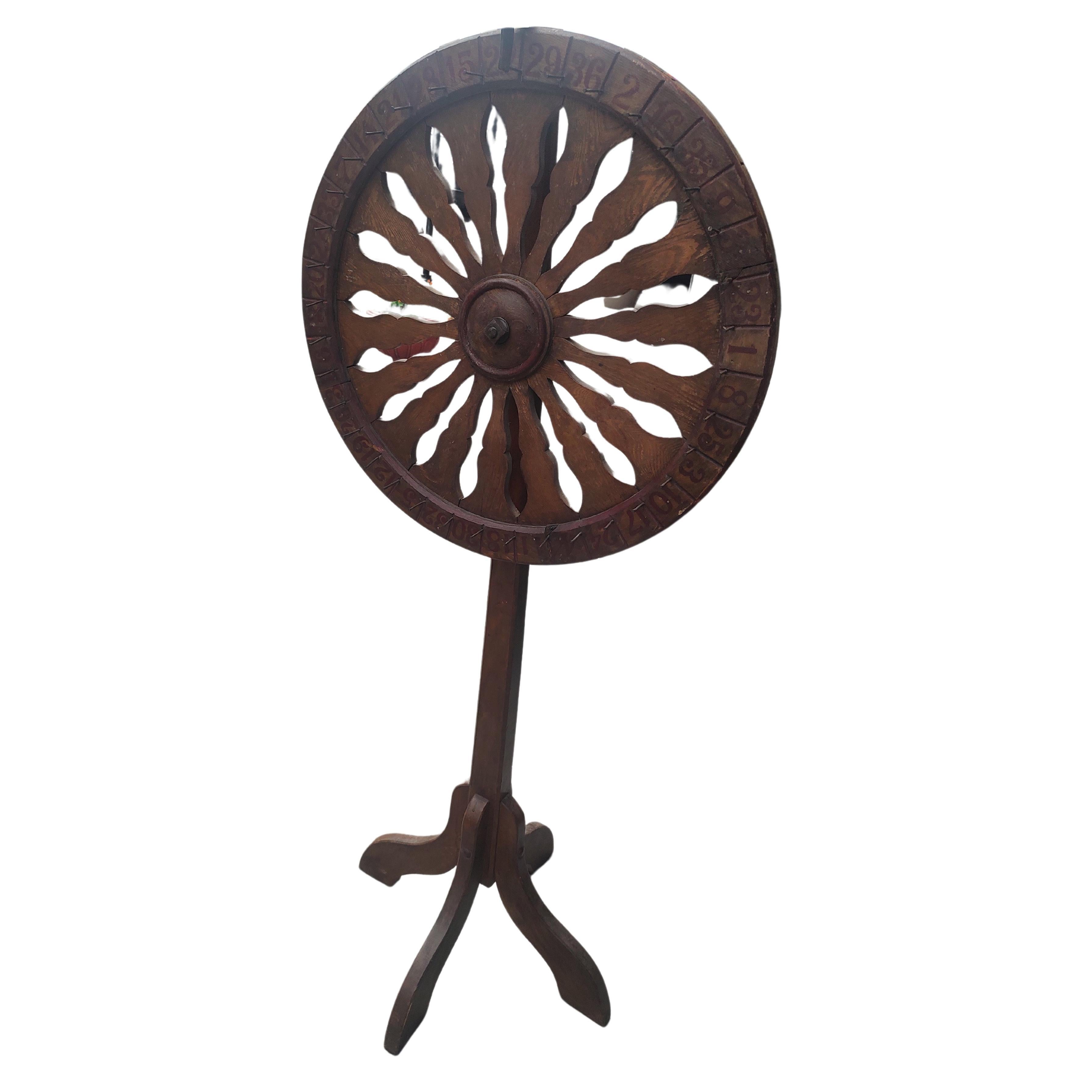 Late 19th Century 19th Century Hand Made Folk Art Carnival Spinning Wheel On Stand  For Sale
