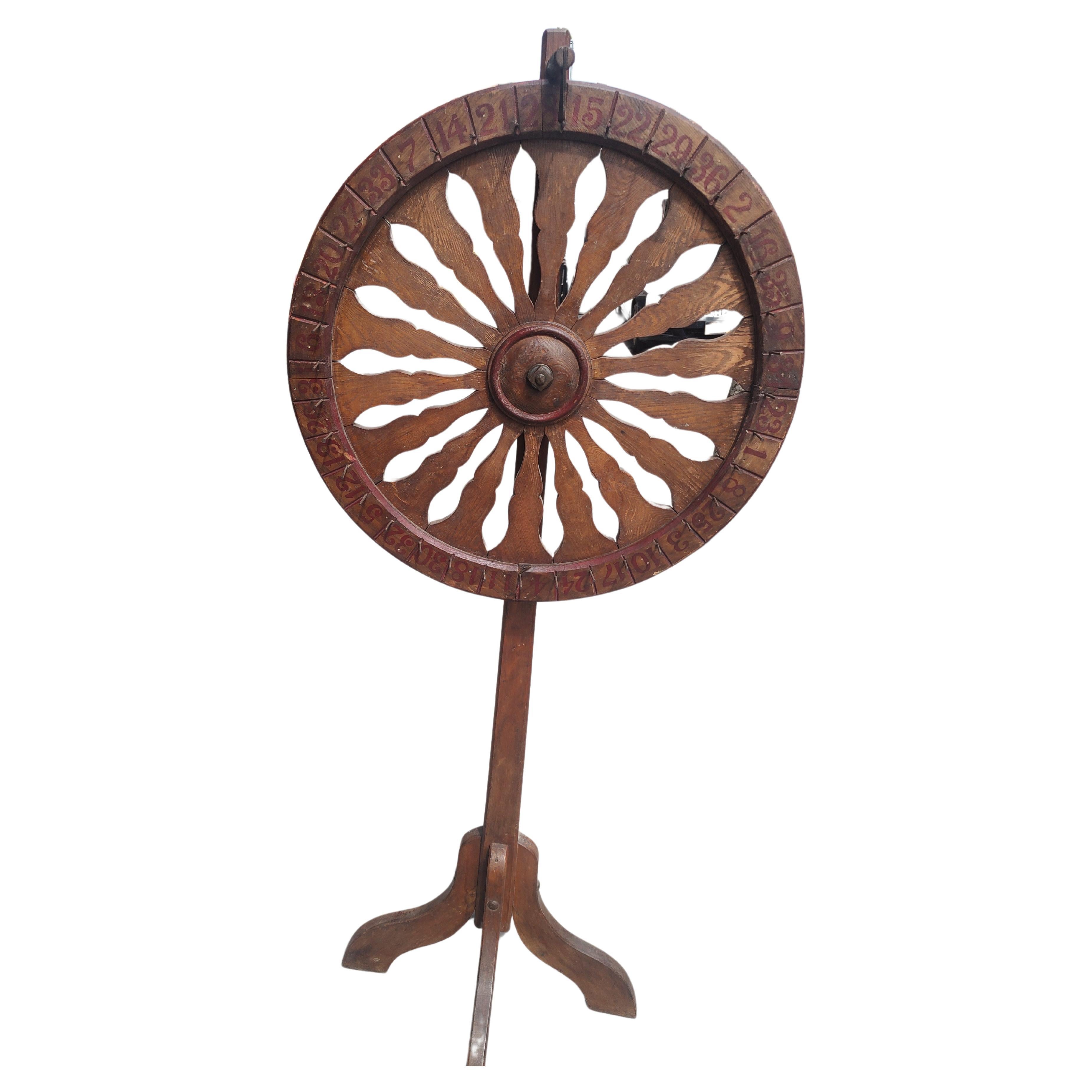19th Century Hand Made Folk Art Carnival Spinning Wheel On Stand  For Sale