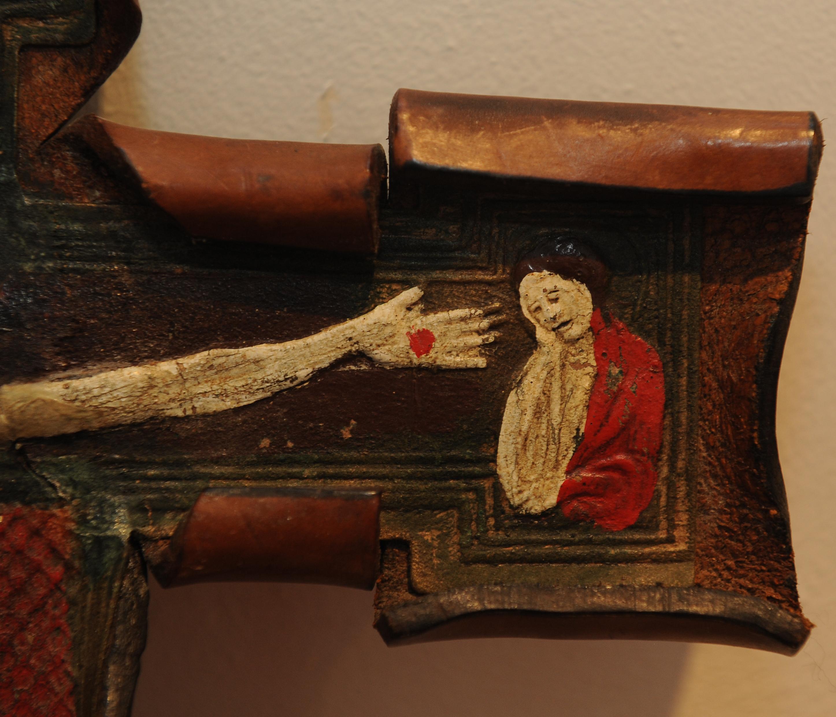 19th Century Hand Made Leather Folk Art Crucifix Hand Painted Jesus Crucifix 2