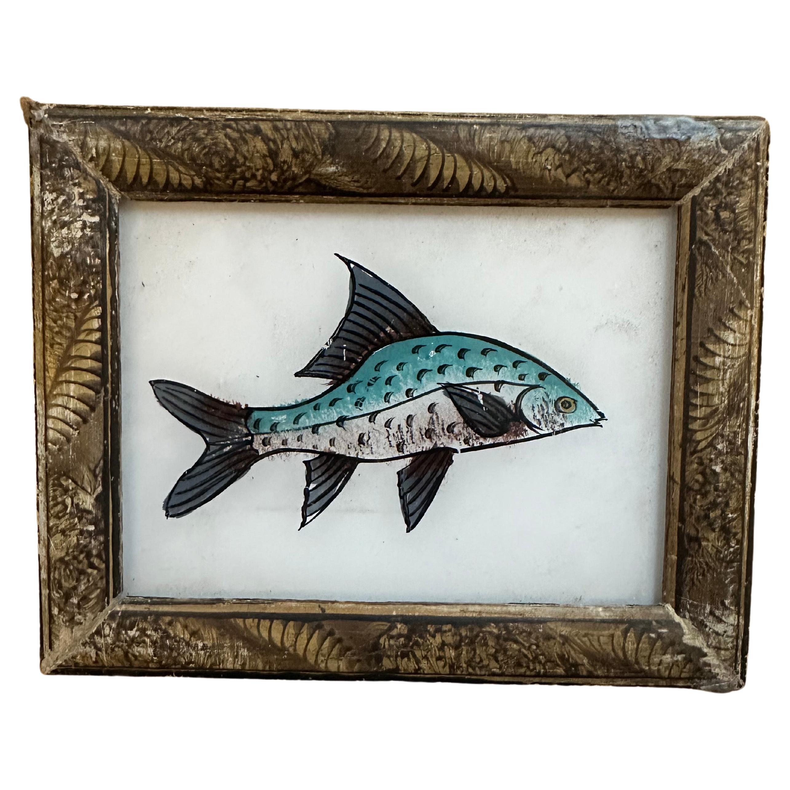 Glass 19th-Century Hand-Painted Aquatic Collection, Fish Illustrations For Sale