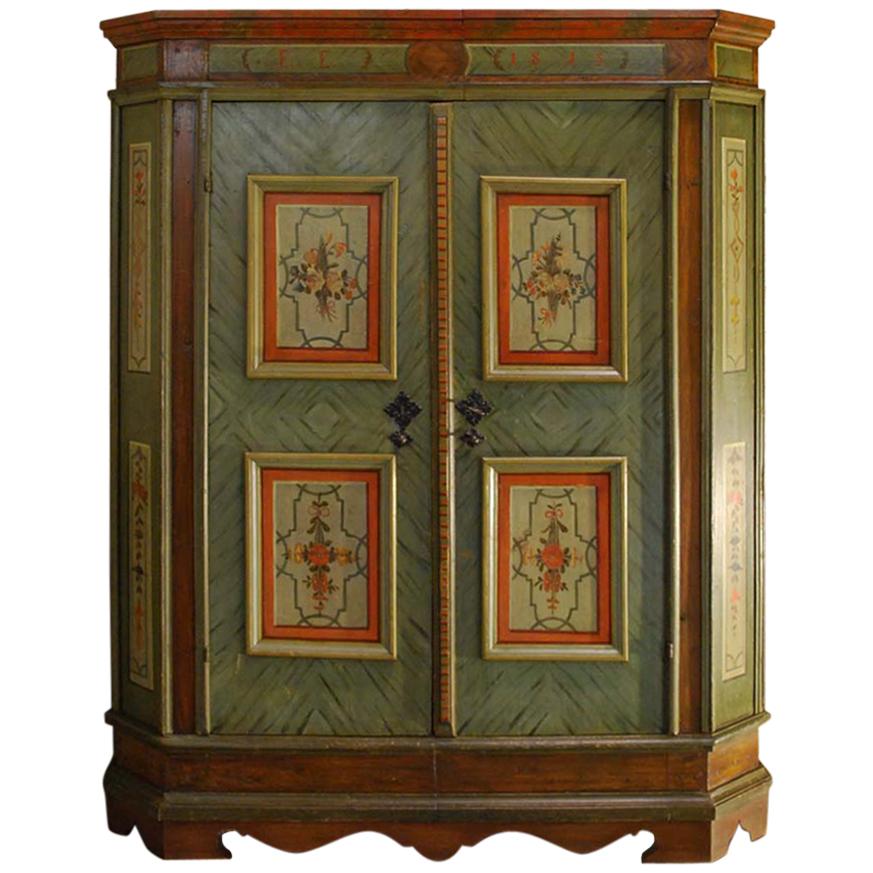19th Century Hand Painted Austrian Two-Door Wedding Cabinet