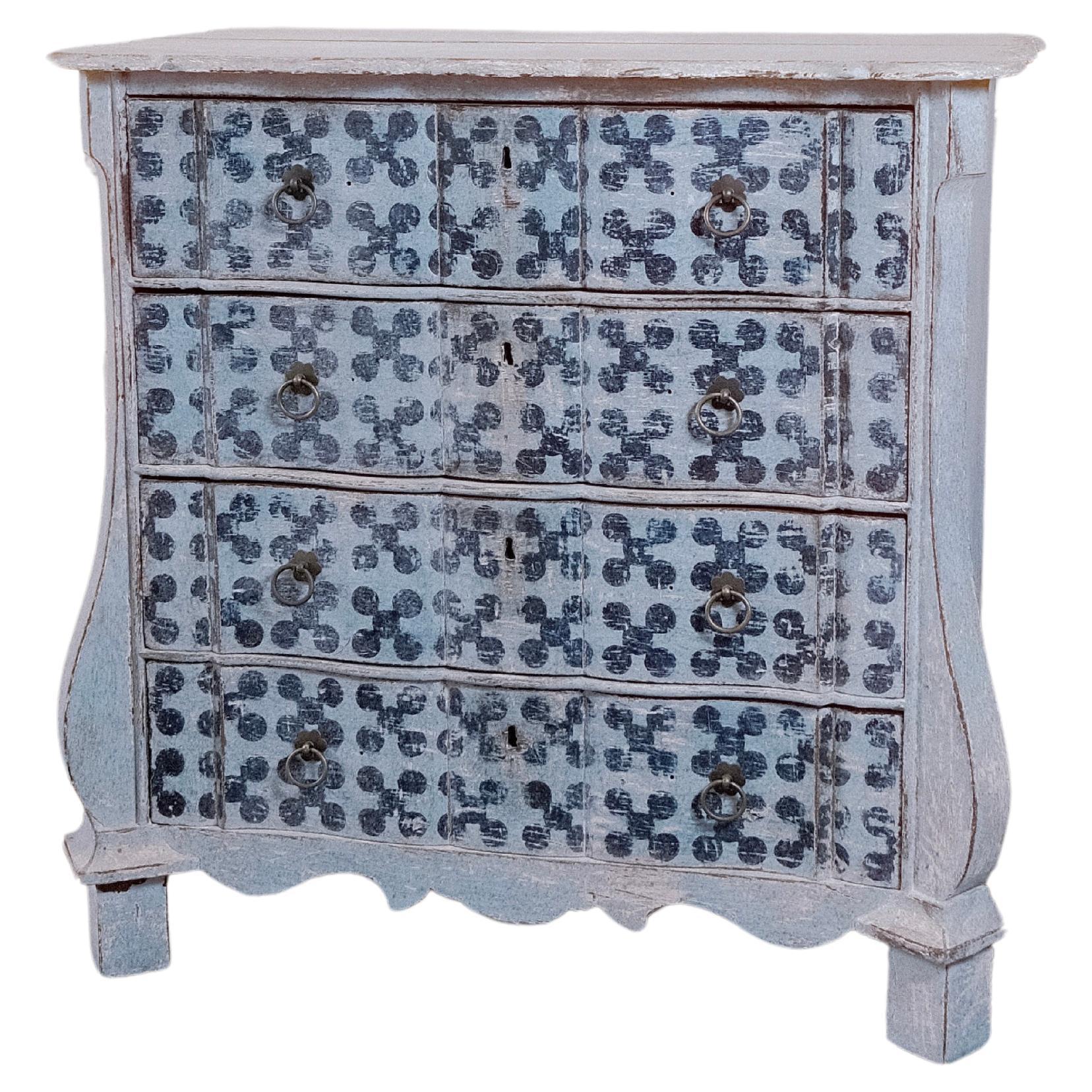 19th Century Hand-Painted Blue Gustavian Chest of Drawers For Sale