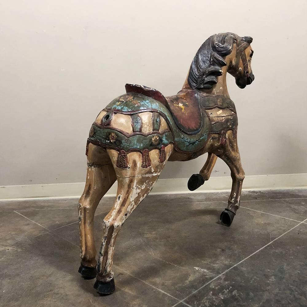 Bohemian Vintage Hand-Painted and Carved Wood Carousel Horse