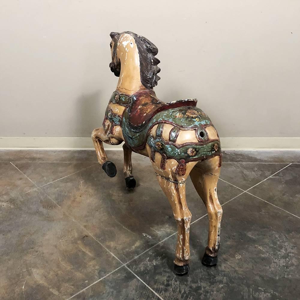 French Vintage Hand-Painted and Carved Wood Carousel Horse