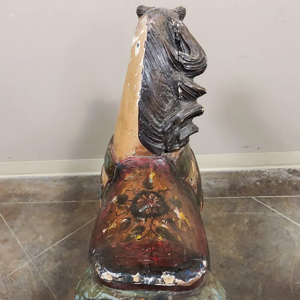 Vintage Hand-Painted and Carved Wood Carousel Horse In Good Condition In Dallas, TX