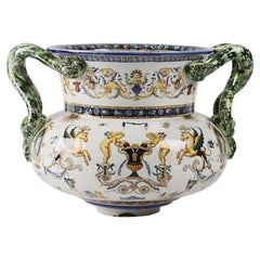 19th Century Hand Painted Ceramic Vase Decorated with Jean Bérain Cherubs