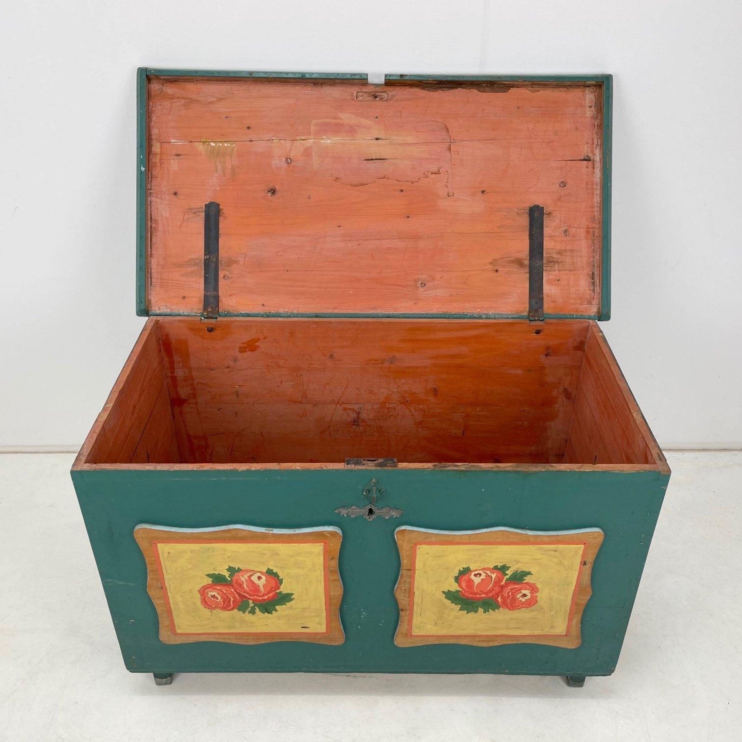 Czech 19th Century Hand Painted Chest or Floor Trunk For Sale