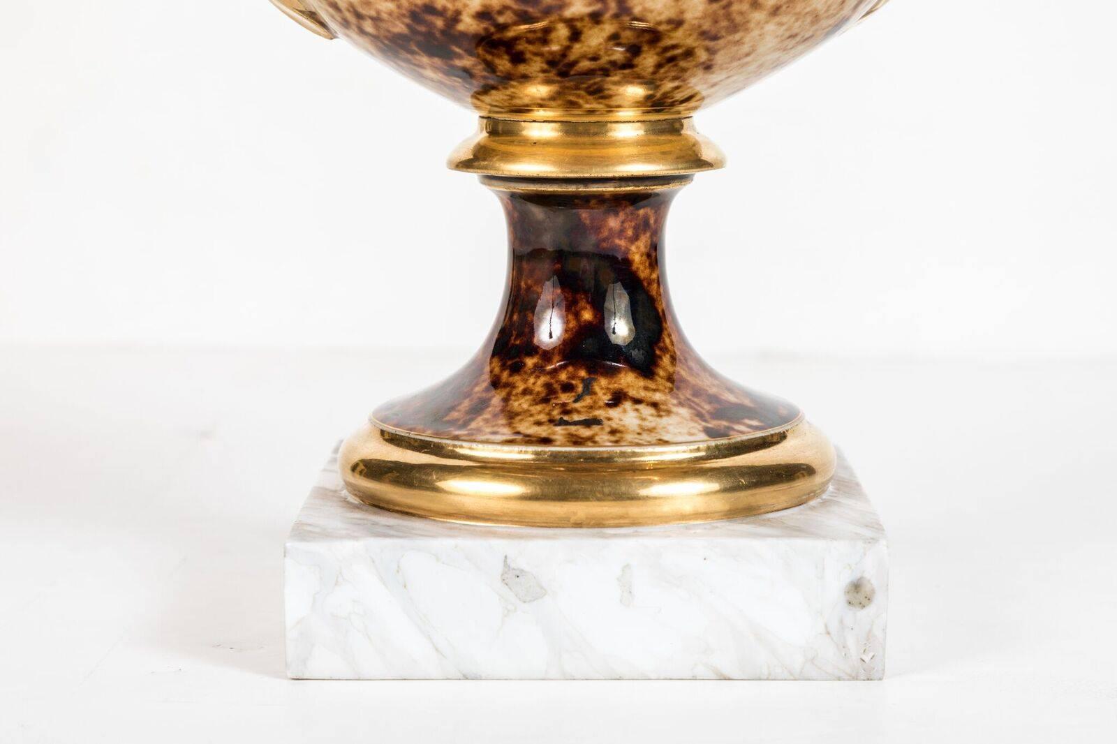 Gilt 19th Century, Hand-Painted Porcelain Urns For Sale