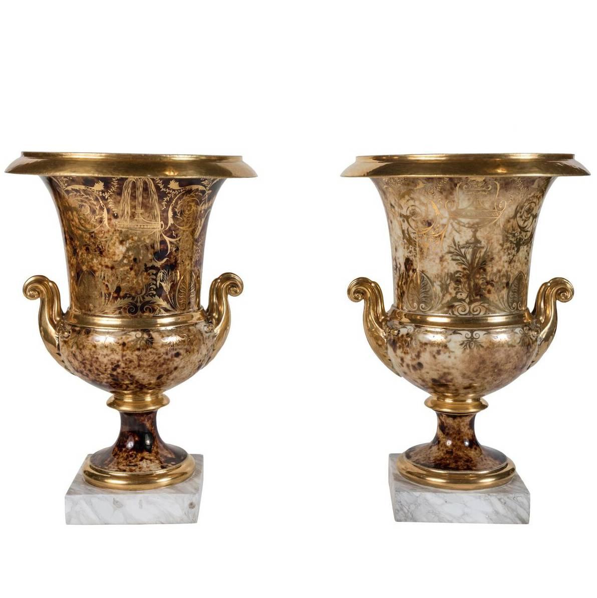 19th Century, Hand-Painted Porcelain Urns For Sale