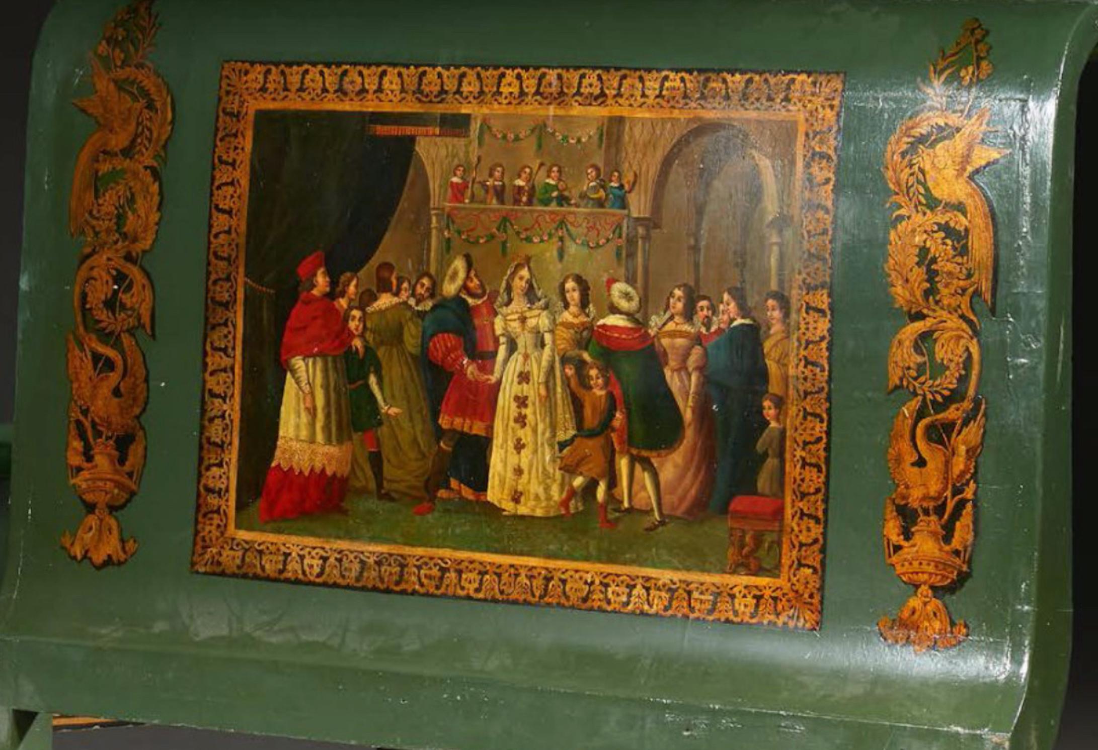 Anglais Cadre de lit vert foncé peint à la main dans le style de la Renaissance, XIXe siècle en vente
