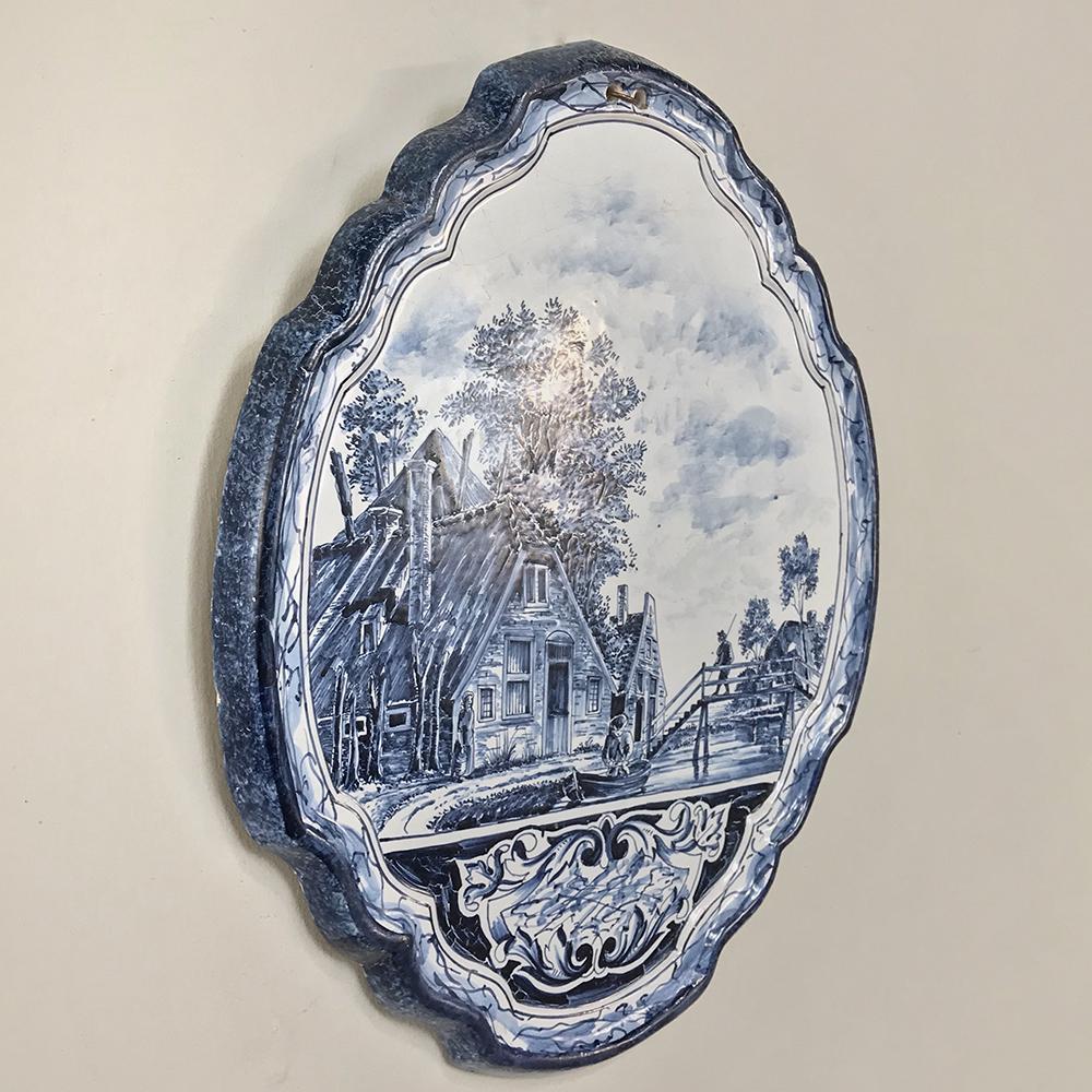 Rustic 19th Century Hand-Painted Delft Platter